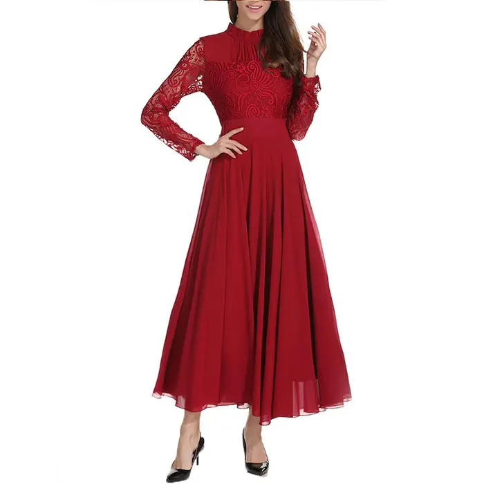 2020 Fashion Custom Lady Chiffon Ruffle Maxi Lace Dress OEM/ODM Vestidos Women Elegant Summer Casual Dresses