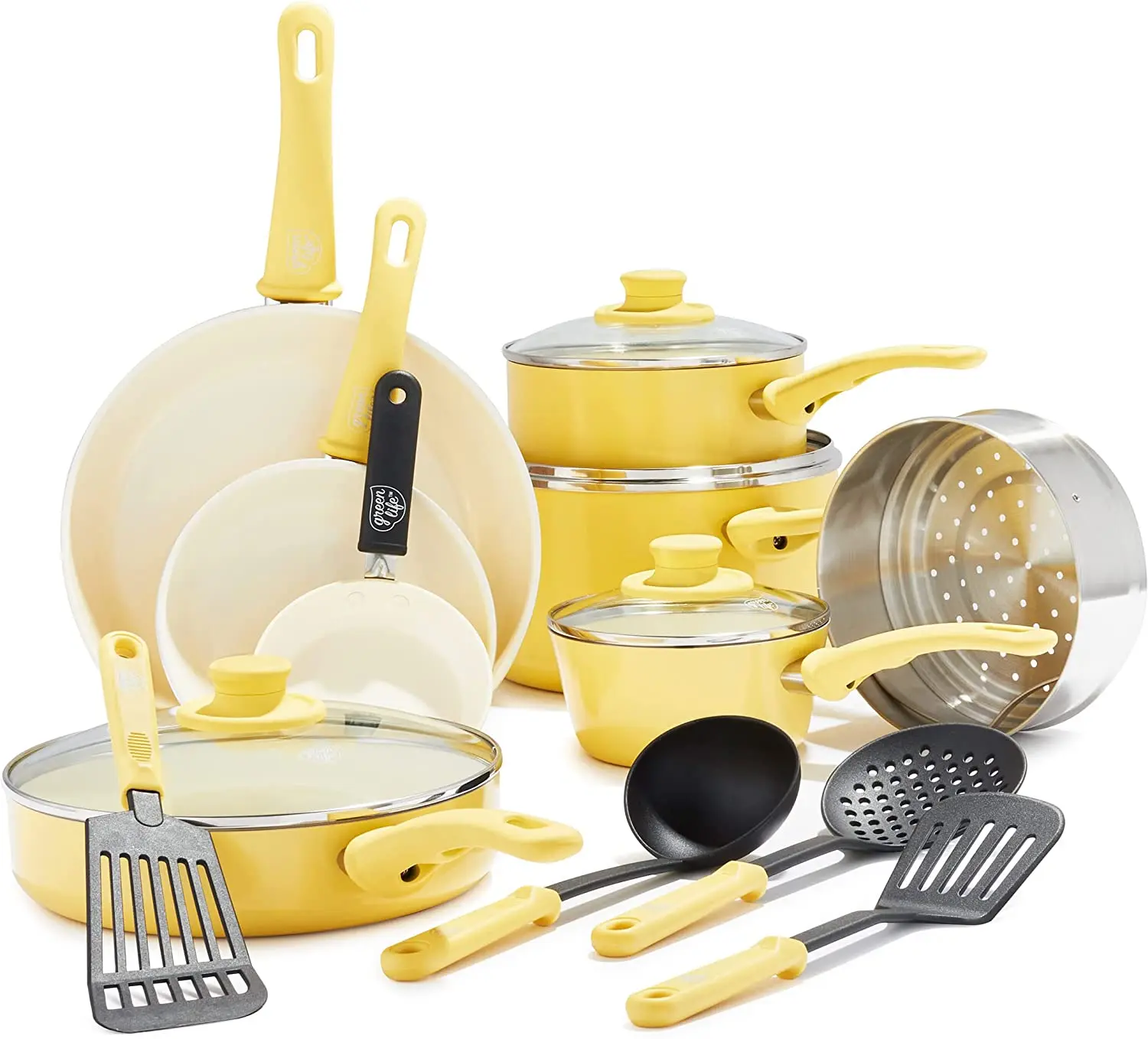 Big Discount Ceramic Non Stick Cookware Set Yellow Set Of Pots And Pans With Non-Stick Coating
