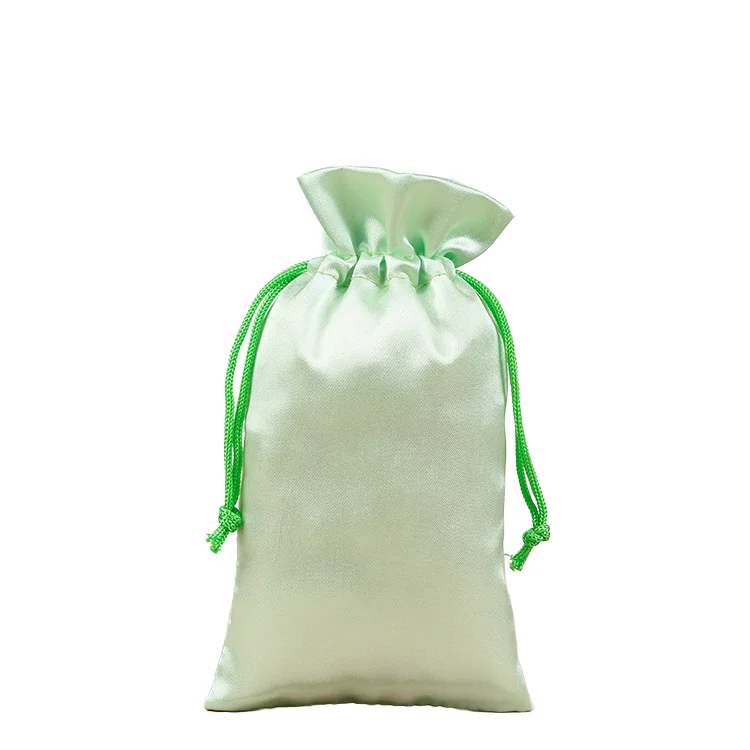 Customizable Logo Satin Striped Drawstring Smooth Silk Underwear Wig Dust Bag pocket gifts bag cosmetic bag
