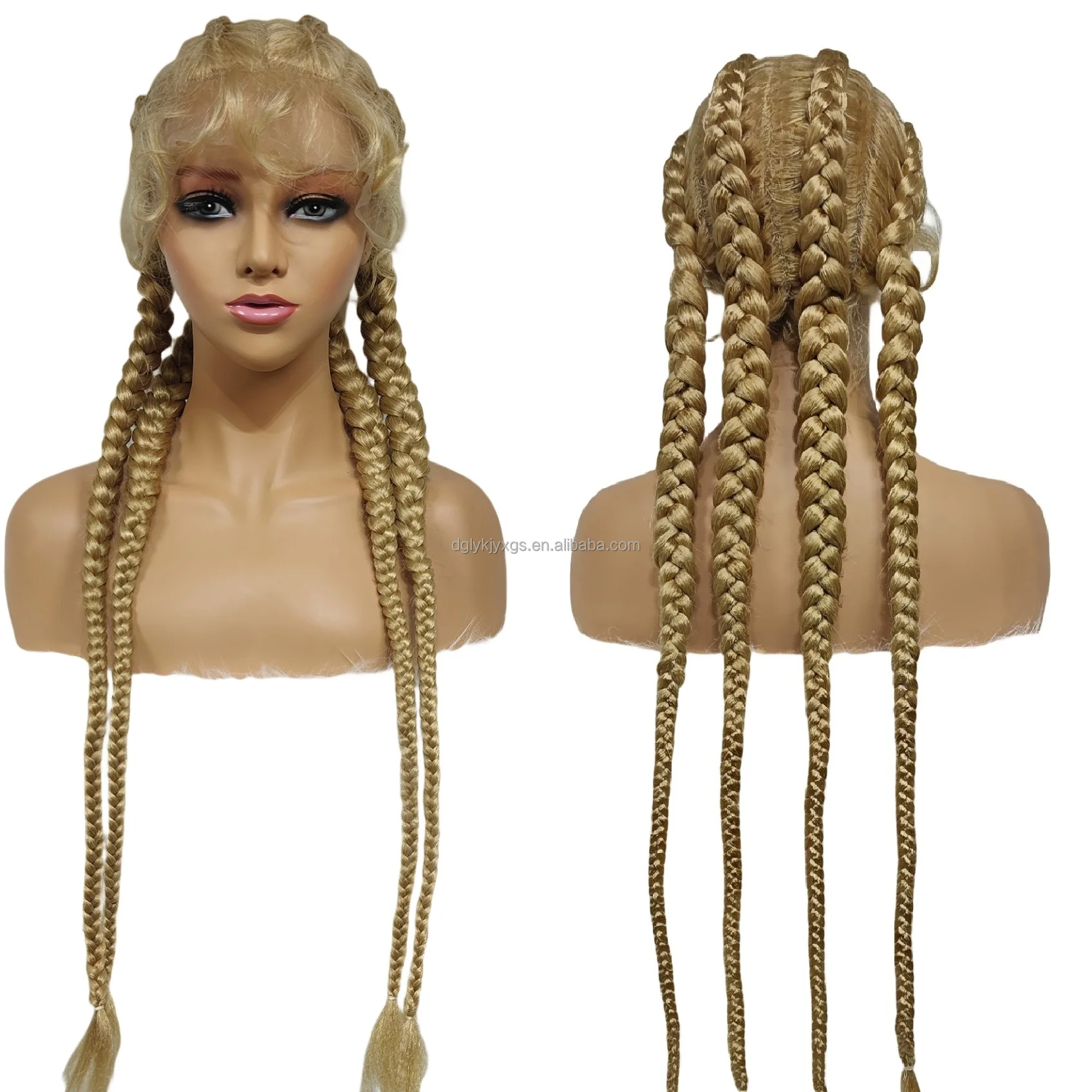 32Inch 400g Box Braid Lace Wig synthetic lace wigs With Baby Hair 4-strand Fishbone braids lace headgear for women hair
