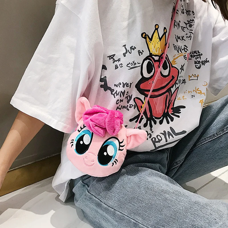 
Women Girls Winter Cartoon Toy Design hippopotamus Plush Faux Fur Messenger Strap Shoulder Bags plush Messenger Bag 
