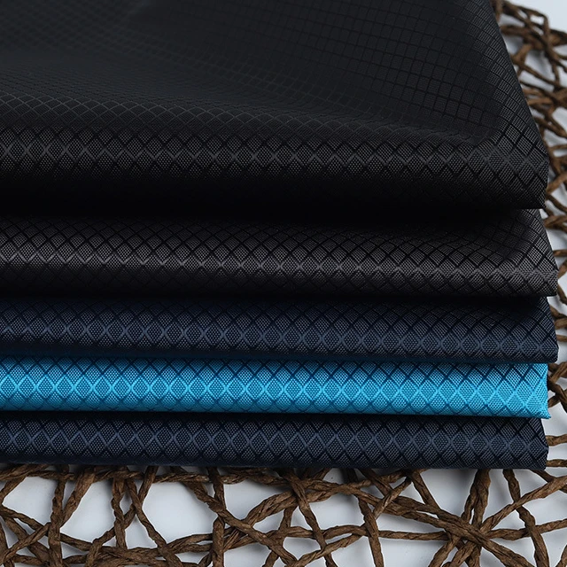 RPET Glossy Rhombic Shaped Grid 210d PU Coating Waterproof Polyester Oxford Fabric