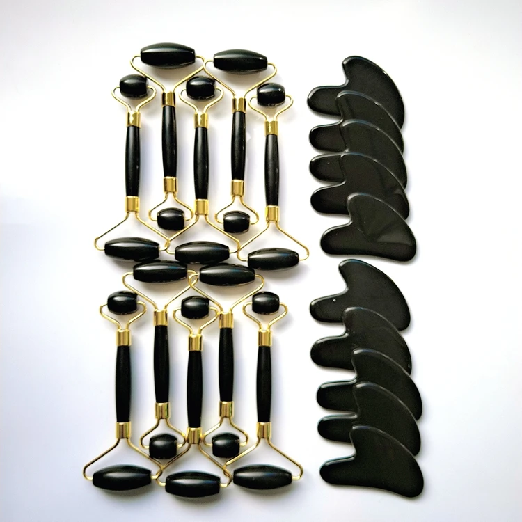 DIY Wholesale Black Gouache Face Massage Face Massage With Roller Rose quartz Jade Roller