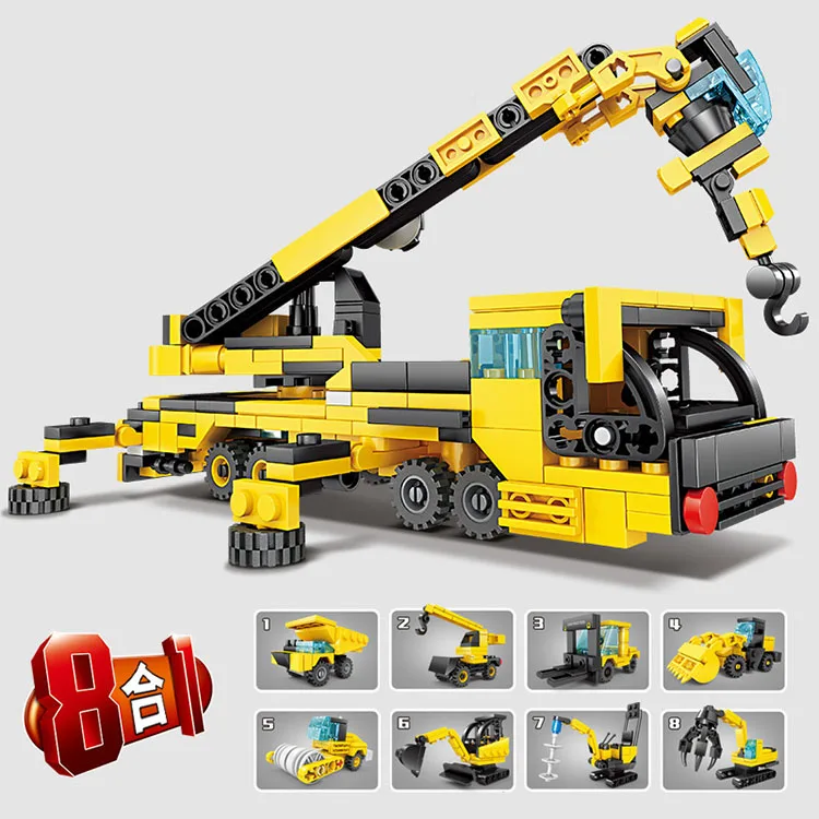 2024 building blocks Plastic Assembly blocks for Kids Eight in one urban engineering vehicle Accept Custom logo and package
