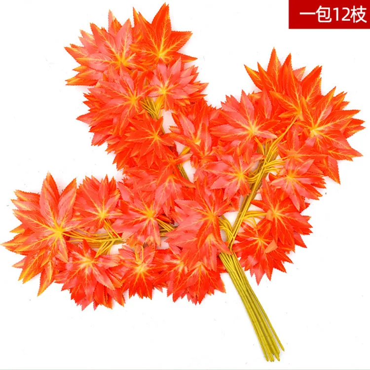 Wholesale silk artifical fall leaf plastic stem green white yellow red gold silver leave decor artificial maple leaves for wall