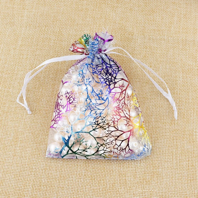 Hot wholesale gift candy packaging  bag hot stamping foil drawstring jewelry Organza Bag