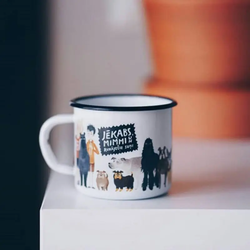 Outdoor camping picnic non toxic custom printed colored pantone qualified enamel tin coffee cup mug with handle