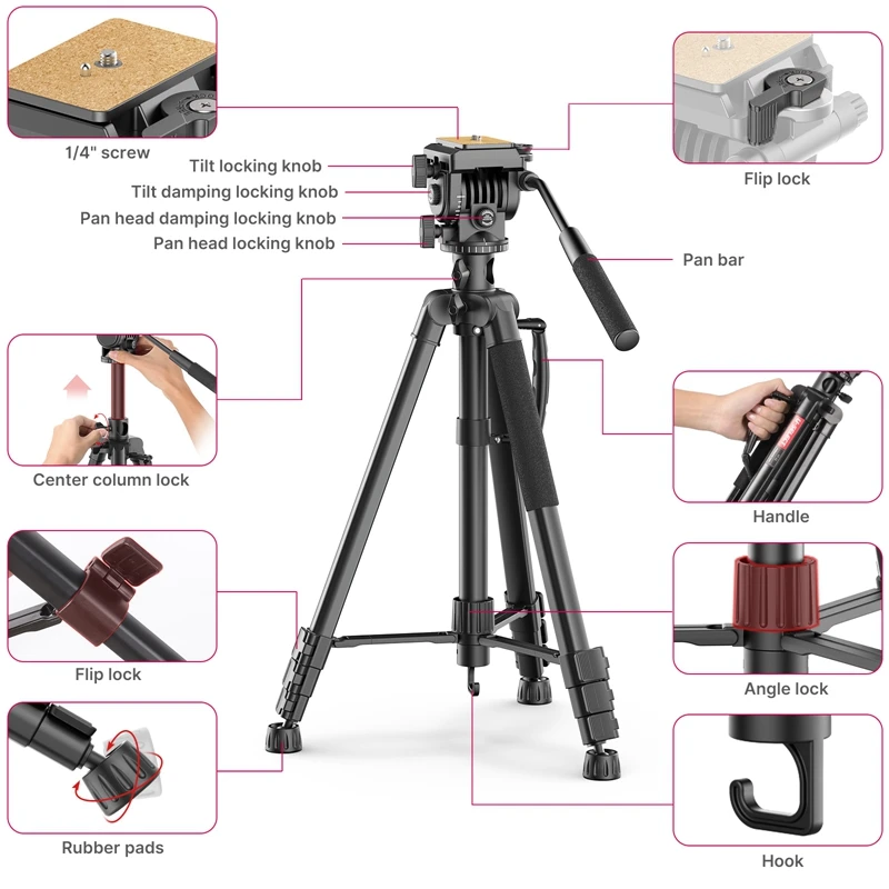 Ulanzi VT02 professional camera tripod Stand Video Tripod System Aluminum Travel Tripod multifunctional monopod for dslr camera