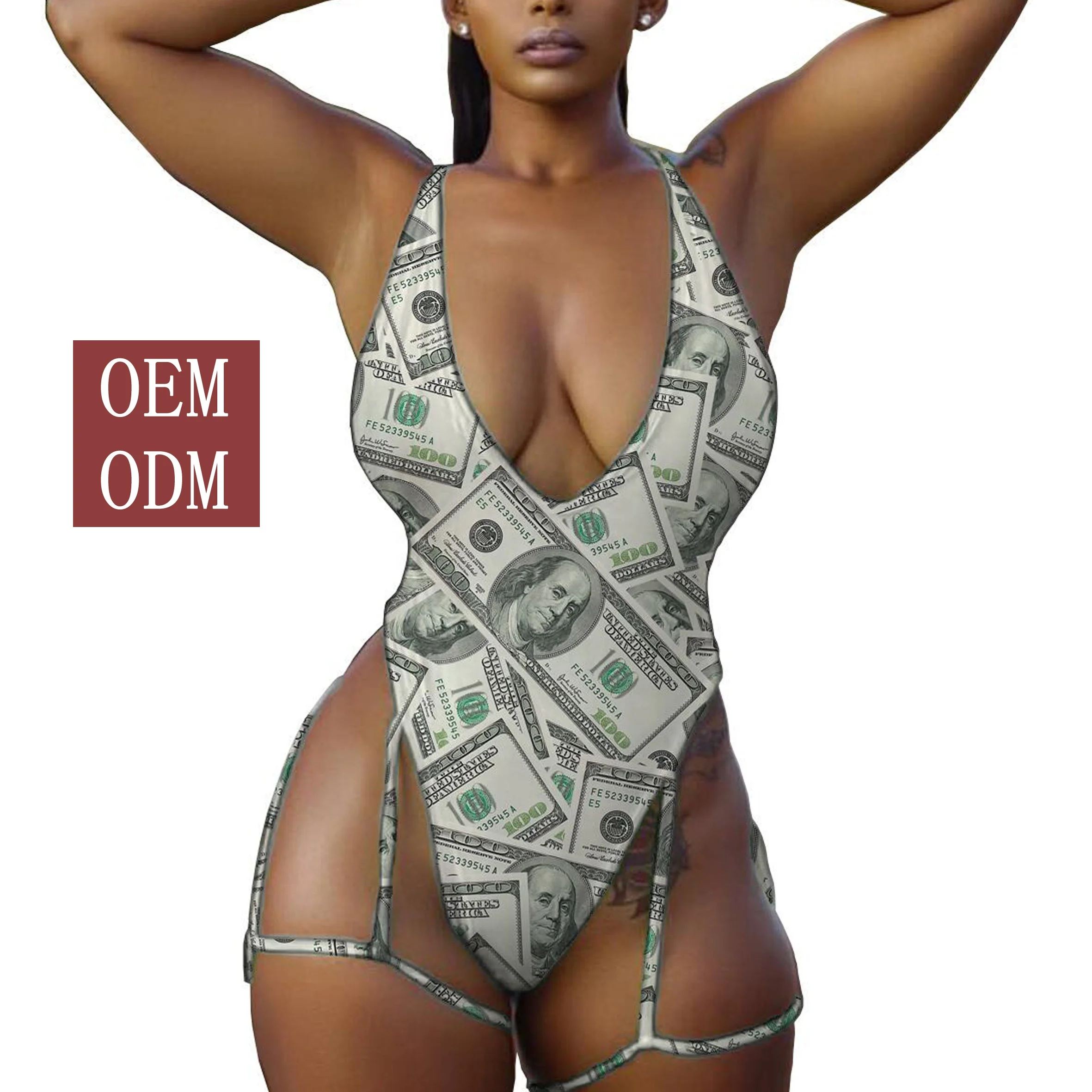 Оптовая продажа купальников на заказ, пляжная одежда, сексуальный слитный купальник с эффектом живота 2021, бикини с принтом денег