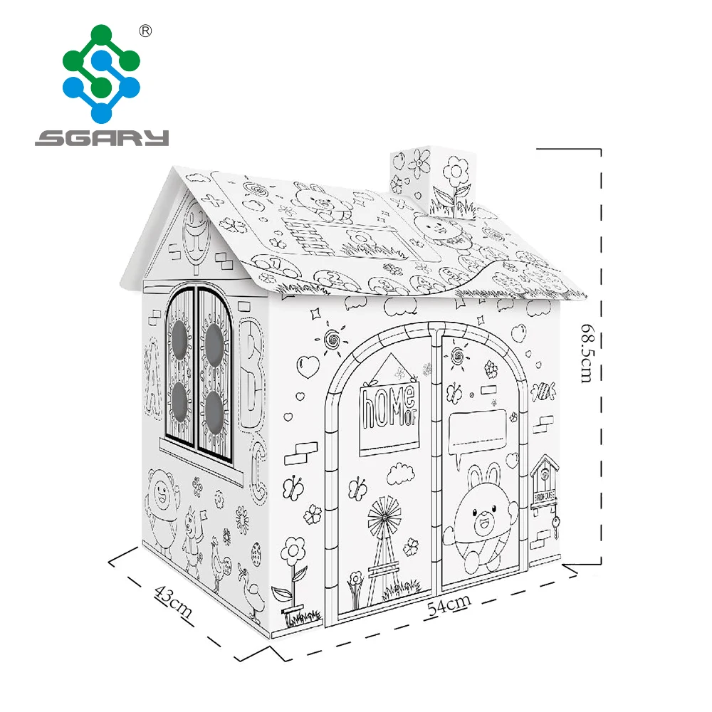 custom colorful doodle painting corrugated paper indoor house cardboard play house with markers