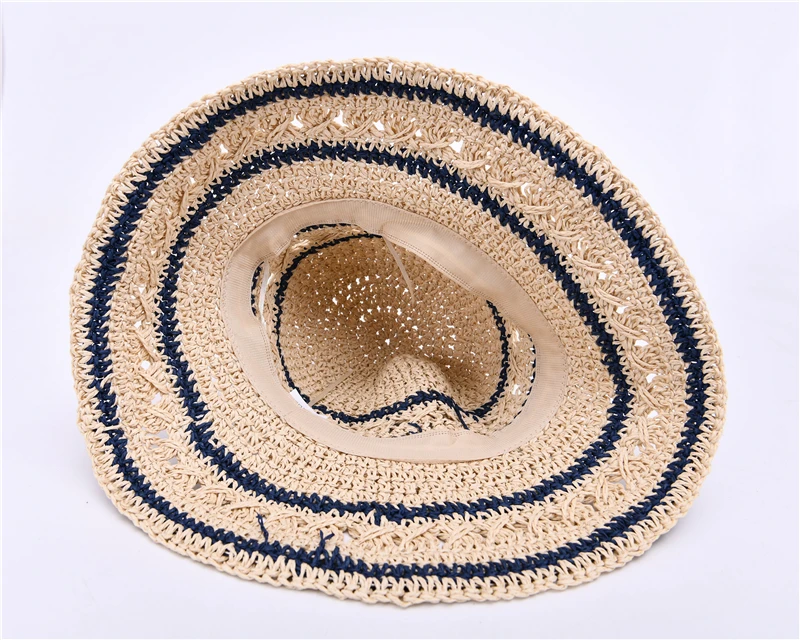 Полосатые брюки с широкими полями Защита от солнца бумага флоппи летняя соломенная шляпа оптом Панама пляжная для женщин Солнцезащитная