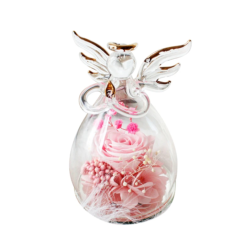 Factory Angel Immortal Flower Glass Cover Creative Ornaments Christmas Gifts Lover Rose Gifts