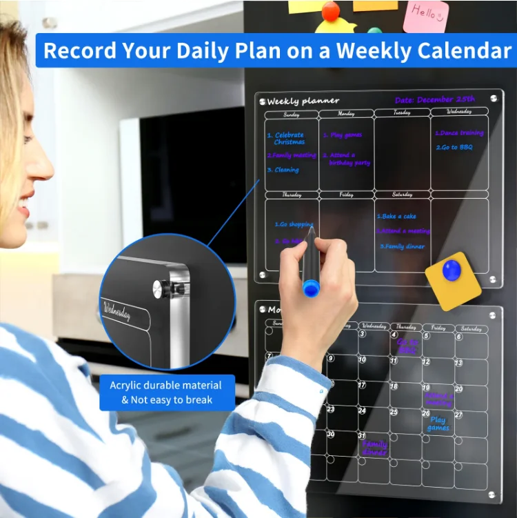 Magnetic Fridge Monthly Planner with Weekly Planner Calendar White Board Dry Erase for Acrylic Wall Calendar