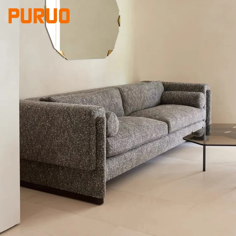 Puruo Italian design luxury living room furniture fancy nubuck sofa suede beige grey banana shaped home sofa