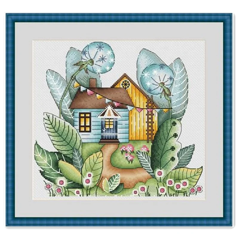 
DPC124 Summer magic hous cross stitch kit package aida 18ct 14ct 11ct white cloth unprint canvas embroidery DIY handmade needle 