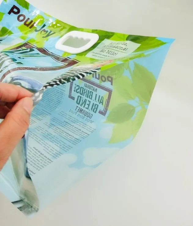 Special shape bag with handle Bird food plastic bag