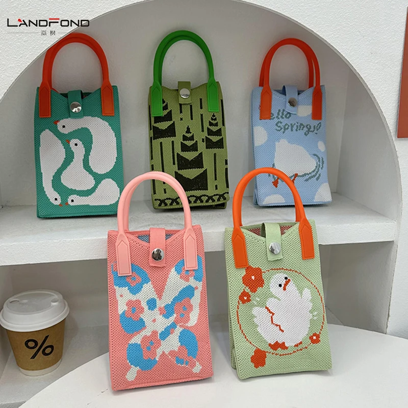 Landfond Knit Mini Handbag Women Wrist Bag Crossbody Cell Phone Purse