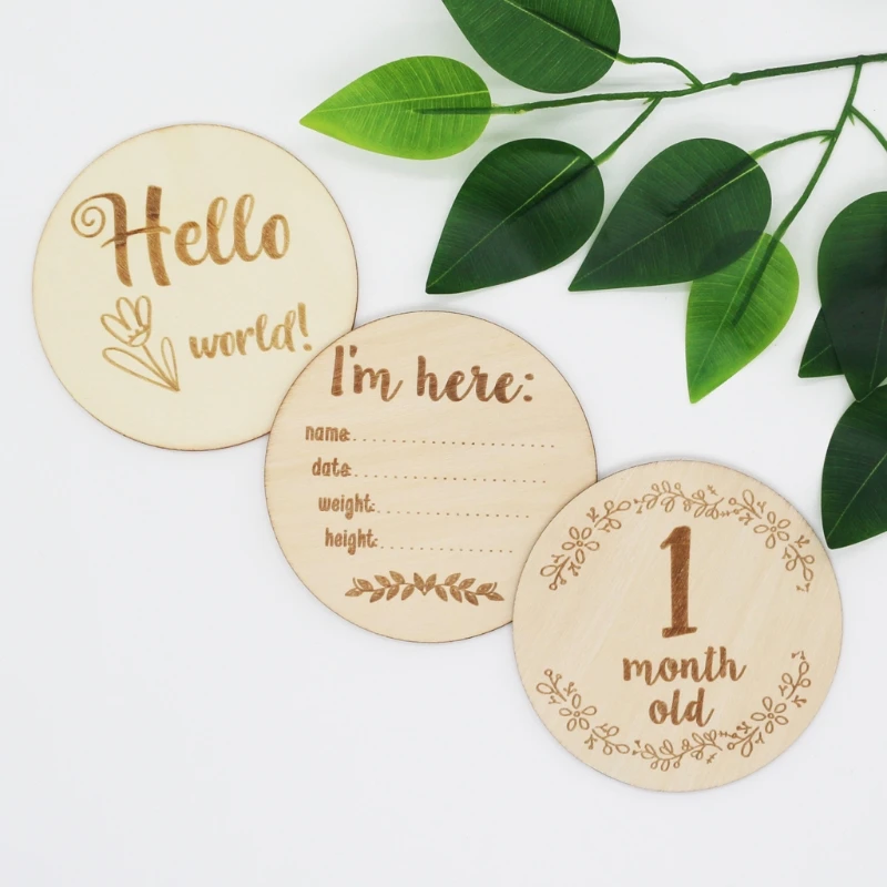 Plywood Newborn Photography Props Hot Wood Crafts 10x10x0.3cm Wooden Baby Milestone Cards