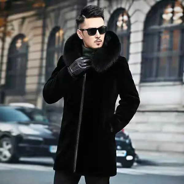 Wholesale Luxury Men Long Sleeve Mid-length Imitation Leather Mink Winter Mens Faux Fur Coat