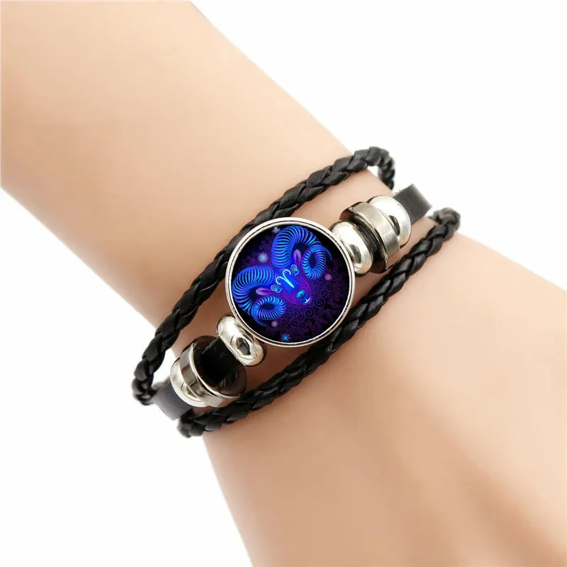 12 constellations luminous braided rope bracelet Zodiac multilayer Handmade Leather Bracelet Bangles Jewelry Glow In The Dark