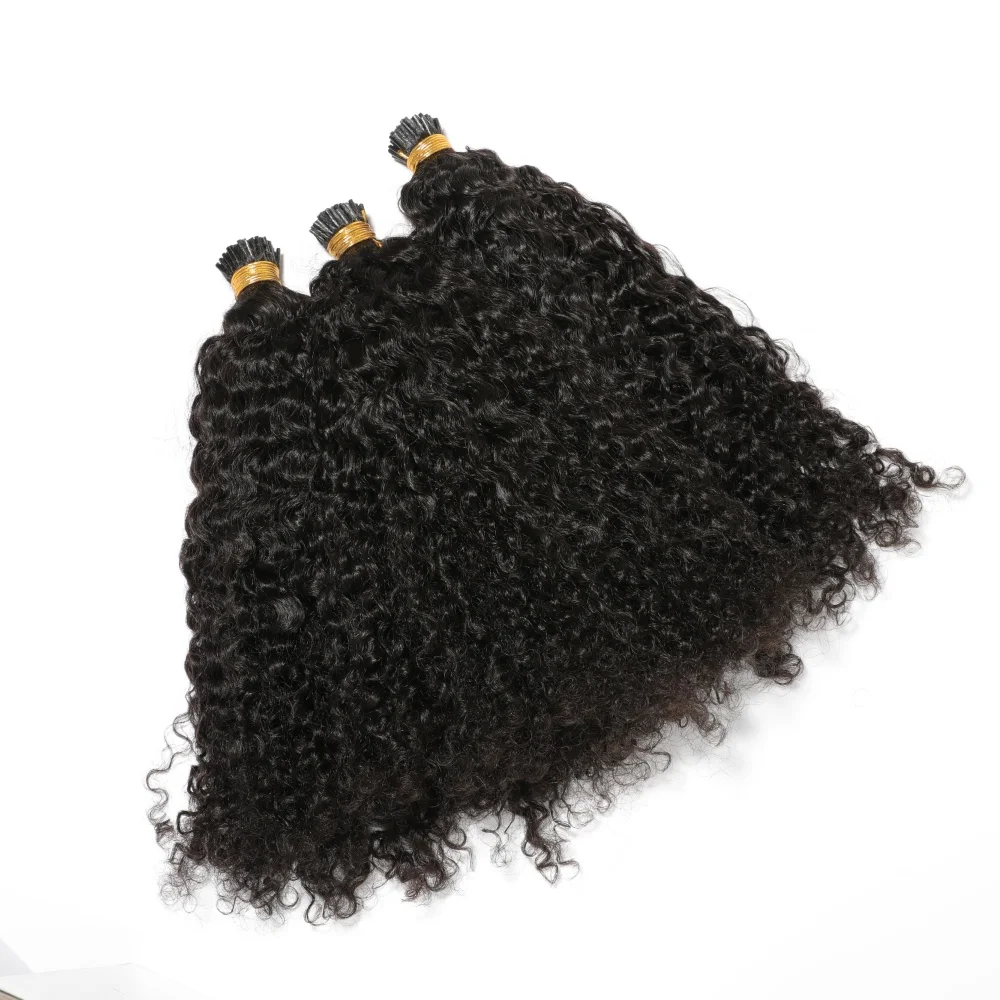 Peruvian Full Cuticle Aligned Pre bonded Virgin Natural Hair Wholesale Afro Kinky Loose Curly Wave I Tip Human Hair Extension
