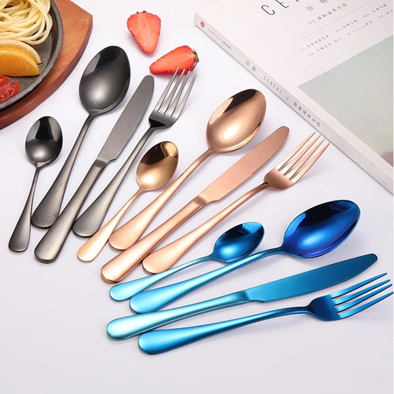 Factory wholesale Stainless Steel Knife Fork Spoon set 24pcs Gold Flatware Luxury Cutlery Set With Stand