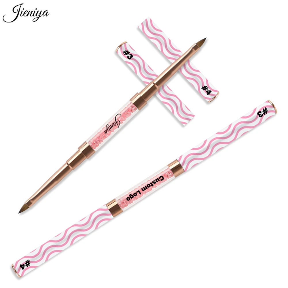 Custom Logo 7 models Pink Rhinestones Handle multiple sizes Pure sable 100% Kolinsky double head 3D Sculpture Brush Nail brush