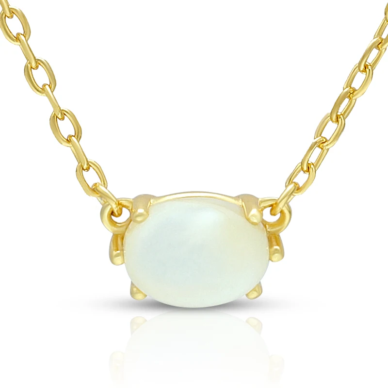 925 Sterling Silver 18K Gold Plated Egg June Gemstone 12 Birthstone Birthdays Zodiac Stones White Beryl Mother Of Pearl Necklace