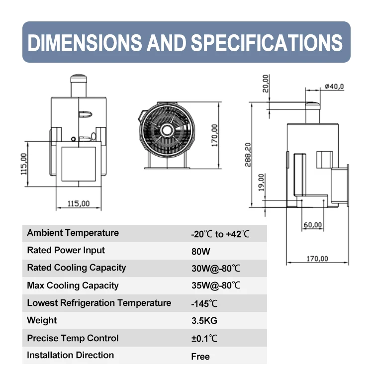 Refport -145C Ultra Low Temperature Stirling cooler Free Piston Stirling Cooler
