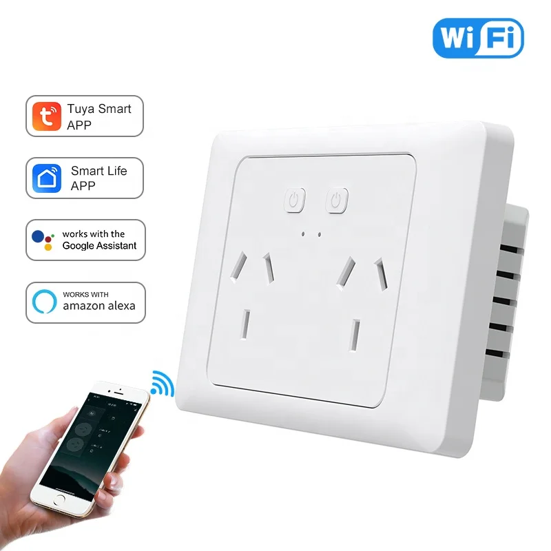 Au Standard Smart Double Wall Socket Saa Wifi  Outlet smart wifi socket