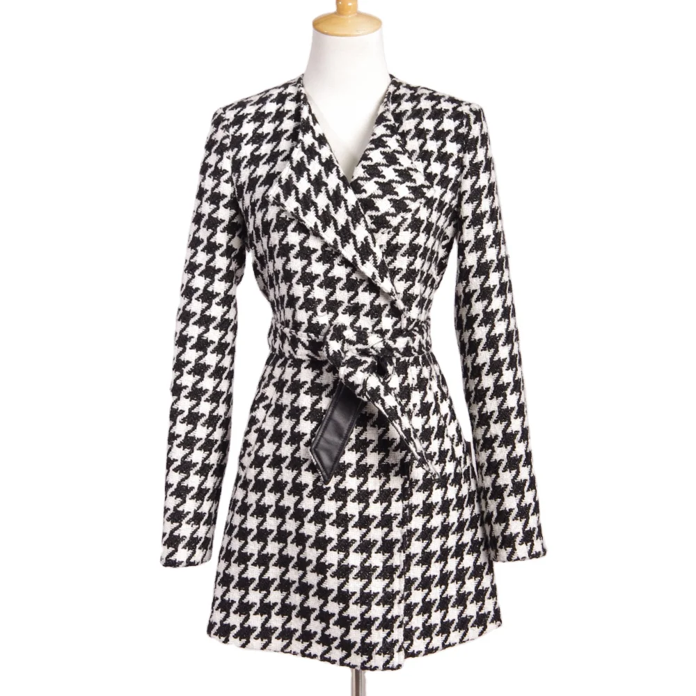 Clothes Women Lattice Wool Blend Trench Coat Women Wool Coats