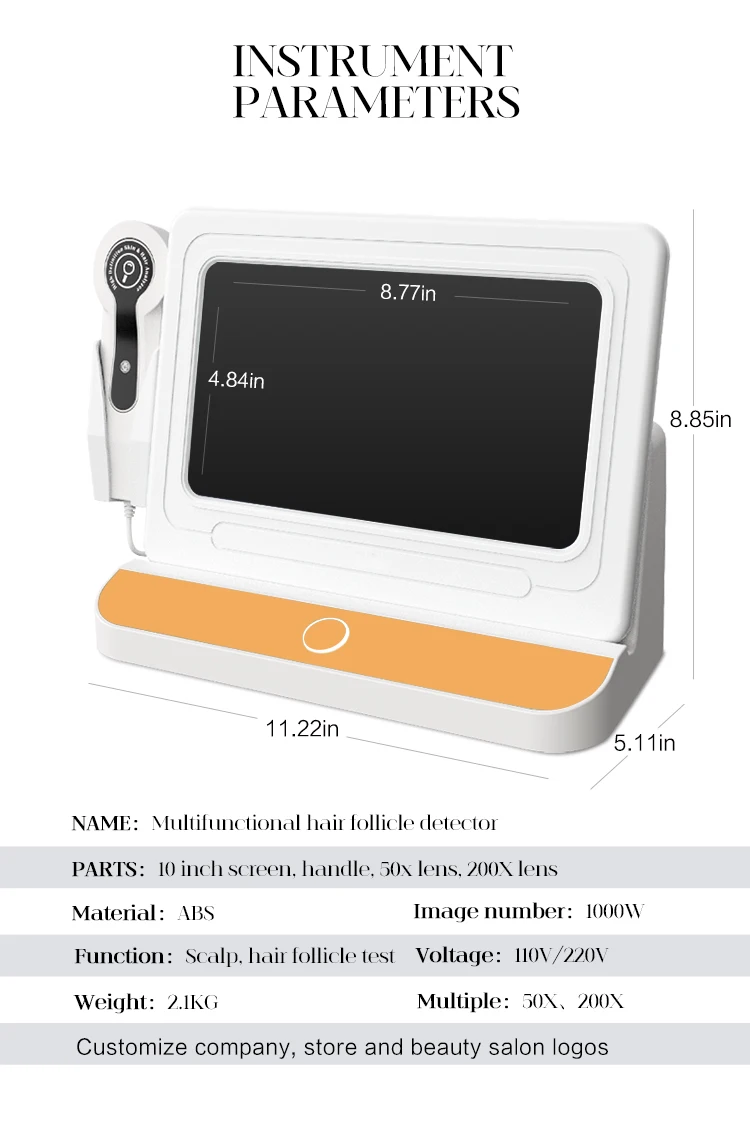 Skin Analysis Camera Photo Analysing Machines Facial Hair Scalp Scanner 200x Optical Magnification 50x Trispectral Detection