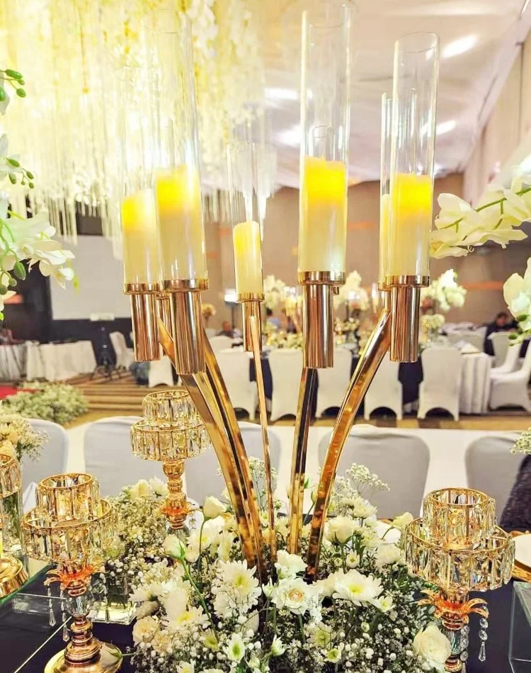 90cm tall elegant european luxury wedding metal candle gold arm candleholder