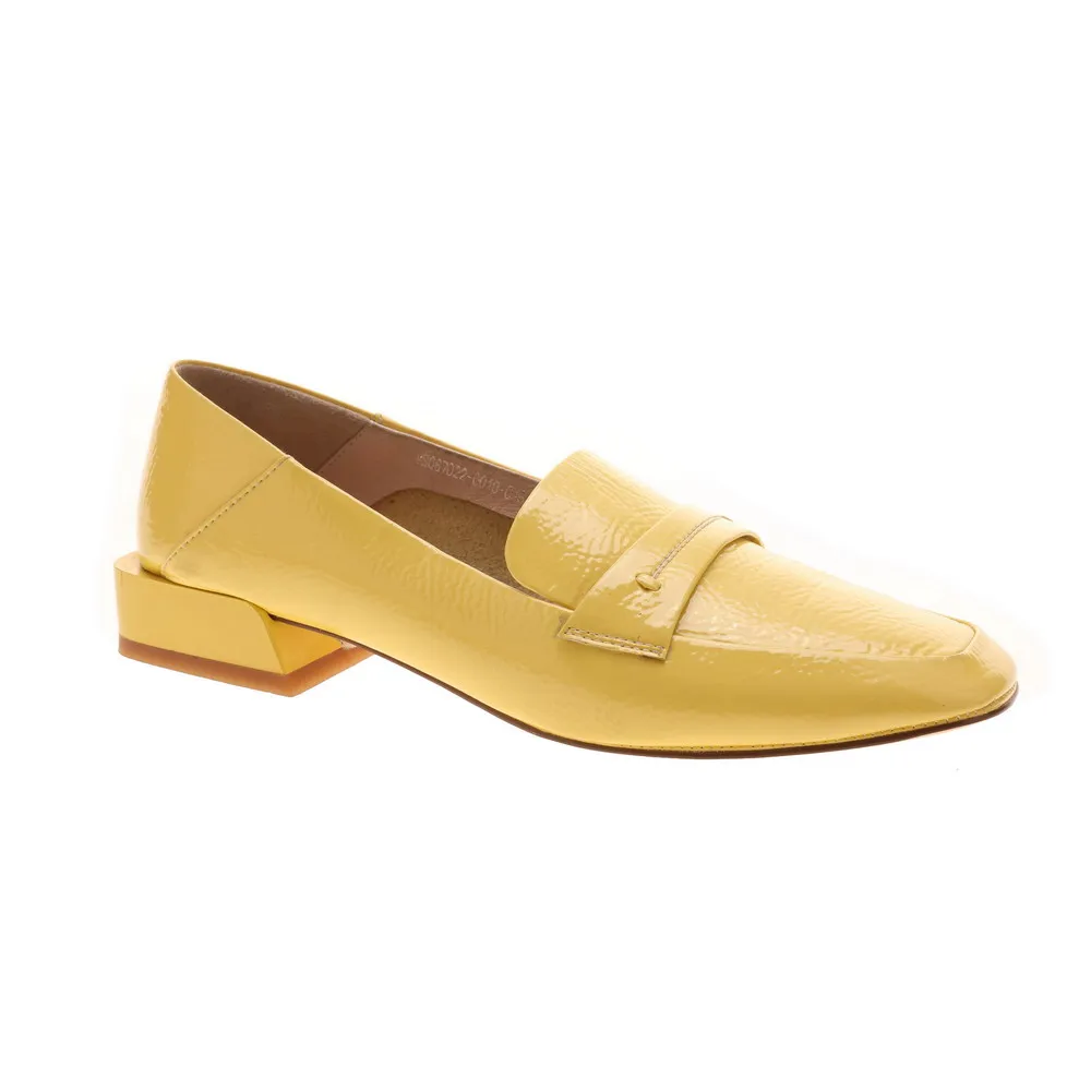 Beautiful square toe and heel genuine leather women loafer shoes