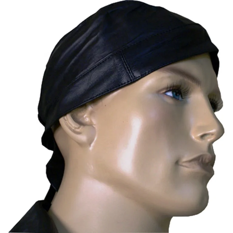 LEATHER SKULLCAP SOLID BLACK BANDANA DURAG HATS BIKER CHOICE PLAIN SHEEP LEATHER SKULL CAP