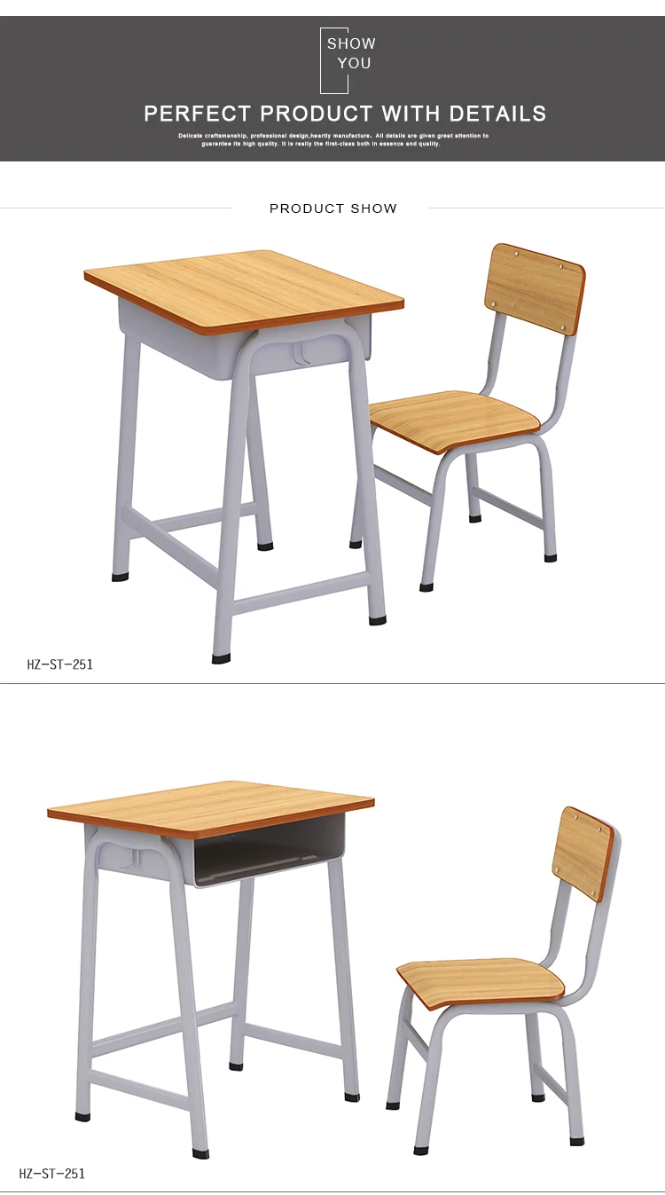 Classical Design Single Desk and Chair School Furniture High Quality Plywood Practical for Classroom