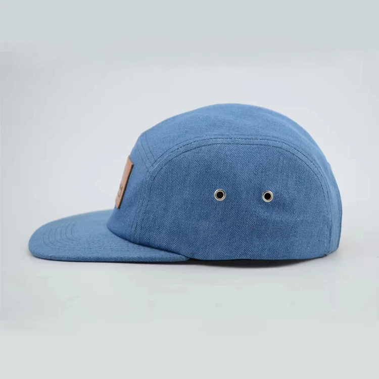 Custom LOW MOQ High Quality Leather Patch 5Panel 5 Panel Five Panel Cap Caps Five Panels Hat Hats With Leather Strap
