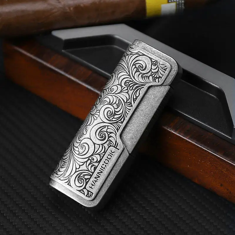 KY Explosive Model Luxury Vintage Engraved Butane Gas Refillable Windproof Metal Jet Torch Lighter for Cigar