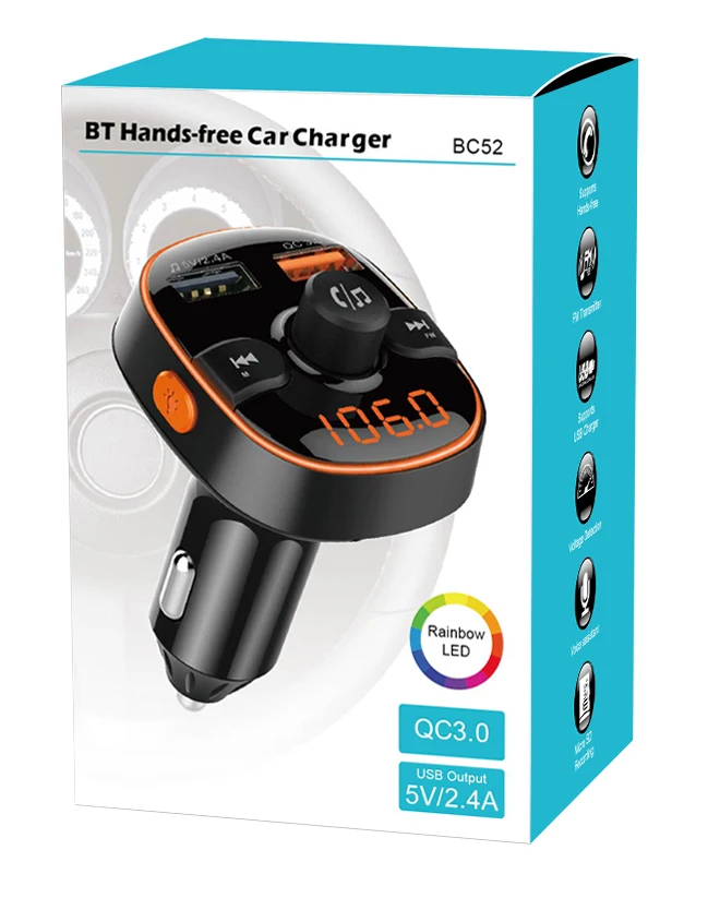  Быстрая зарядка QC 3 0 автомобильное зарядное устройство с двумя Usb-портами портативный Электрический адаптер радио Blue too mp3-плеер