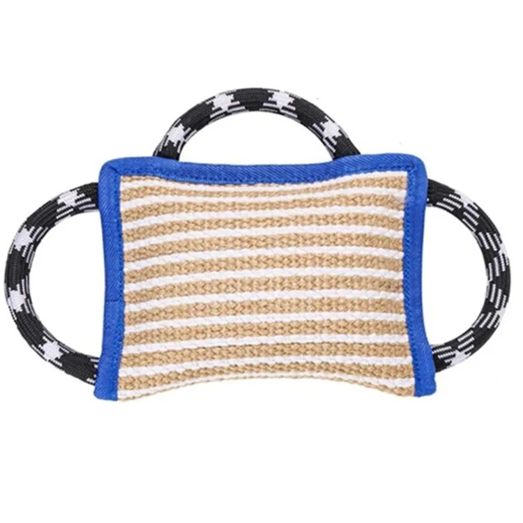 10*7 Inches Safe  Durable Gog Bite Pillow Tough Jute Tug Toy 3 Handles for Medium and Large Dogs