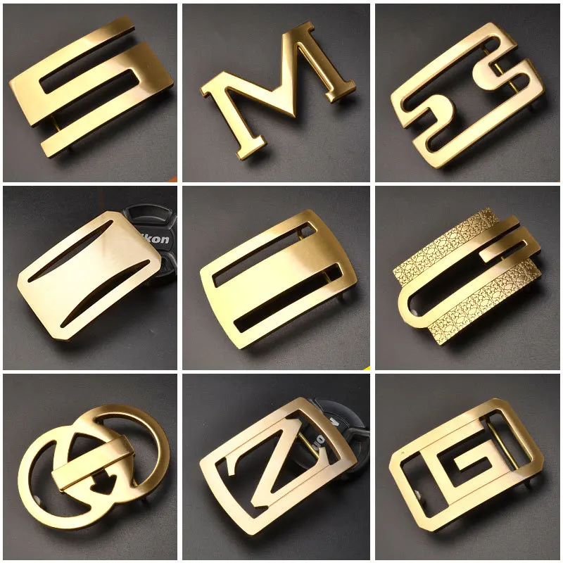Factory Customized Multiple Style High Quality Letter Pure Brass Plain Buckle for Men Casual Jeans Pants