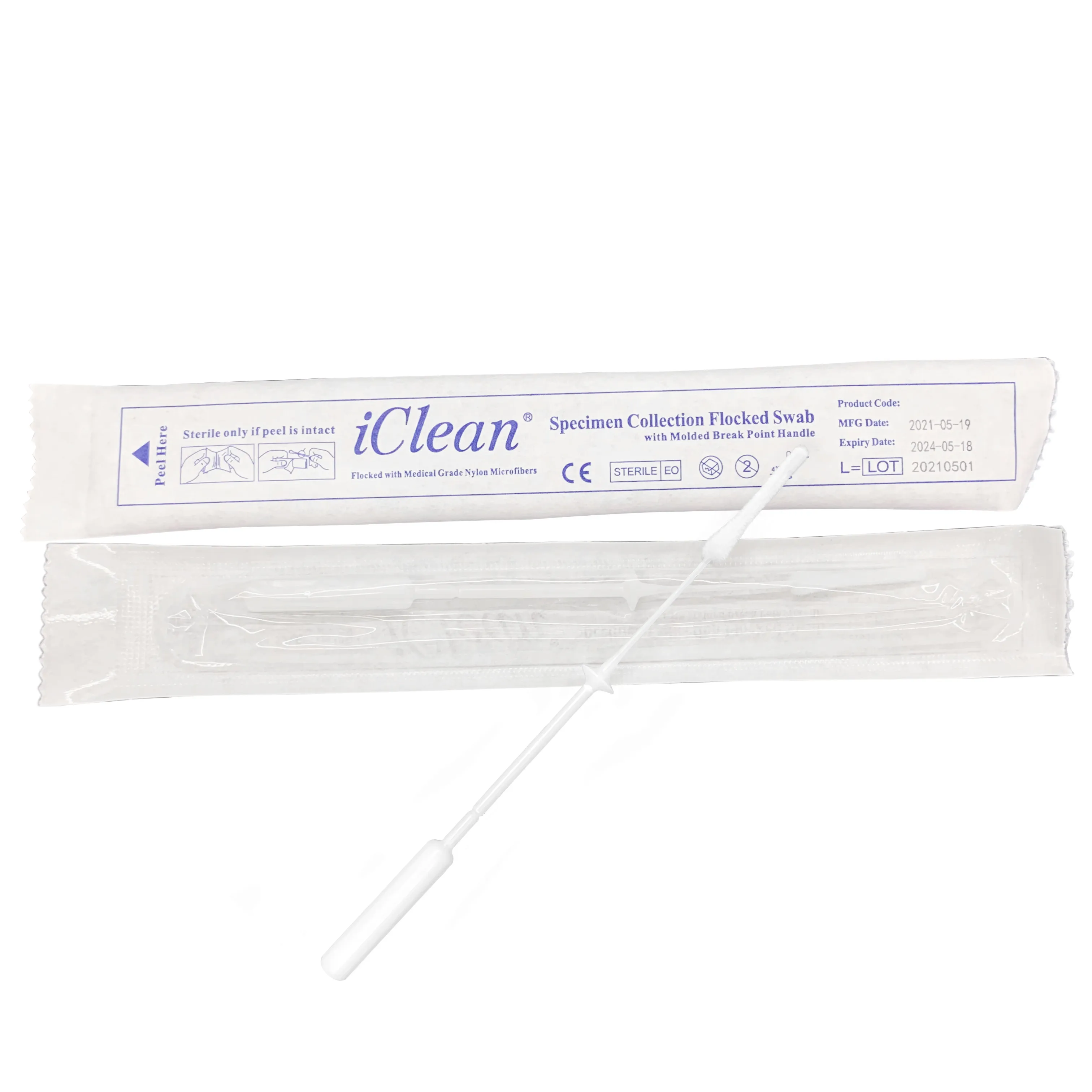 EO Sterile Mid-Turbinate Nylon Fiber Flocked Nose Middle Meatus Nasal Test Sample Transport Swab