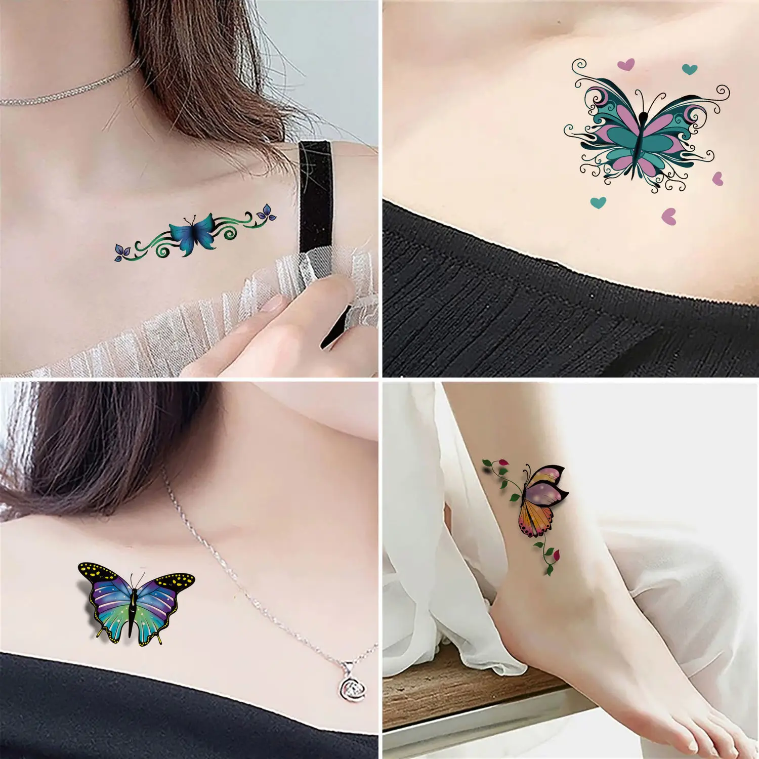 Butterfly Face Tattoo Kids 3D Removable Waterproof Temporary Butterfly Flower Tattoo Stickers Temporary Tattoos