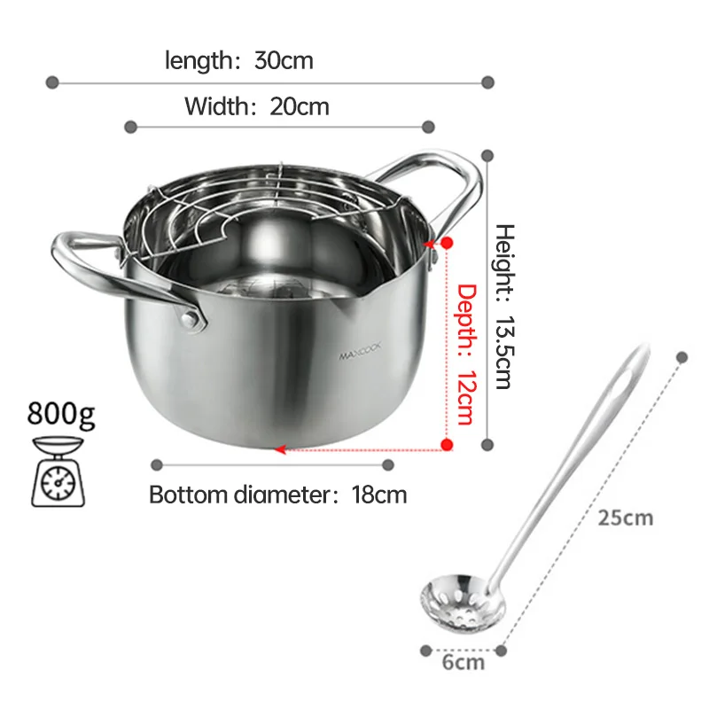 Multi function Japanese Style Mini Deep Oil Frying Pan Stainless Steel Tempura Fryer Pot with Drainer