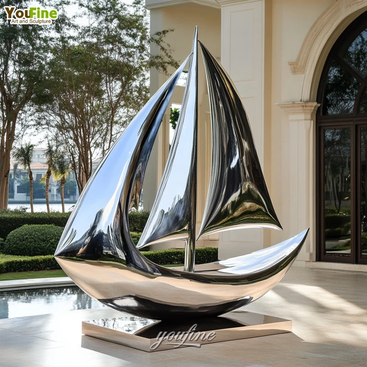 Outdoor modern stainless steel Abstract Sailing Boat Metal Sculpture