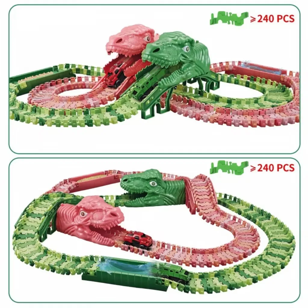 Wholesale Puzzle Dinosaur World 3 Tracks Car Assemble 160 Pieces Kids DIY Toy Set Girls Pink Kit Boys Green Kit Track
