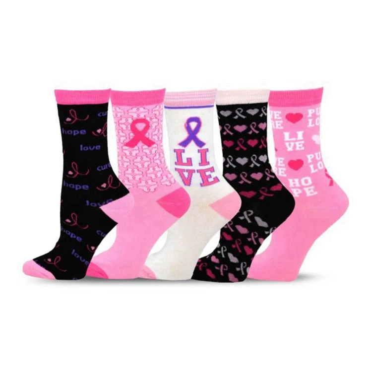 RL-B345 pink ribbon breast cancer awareness socks