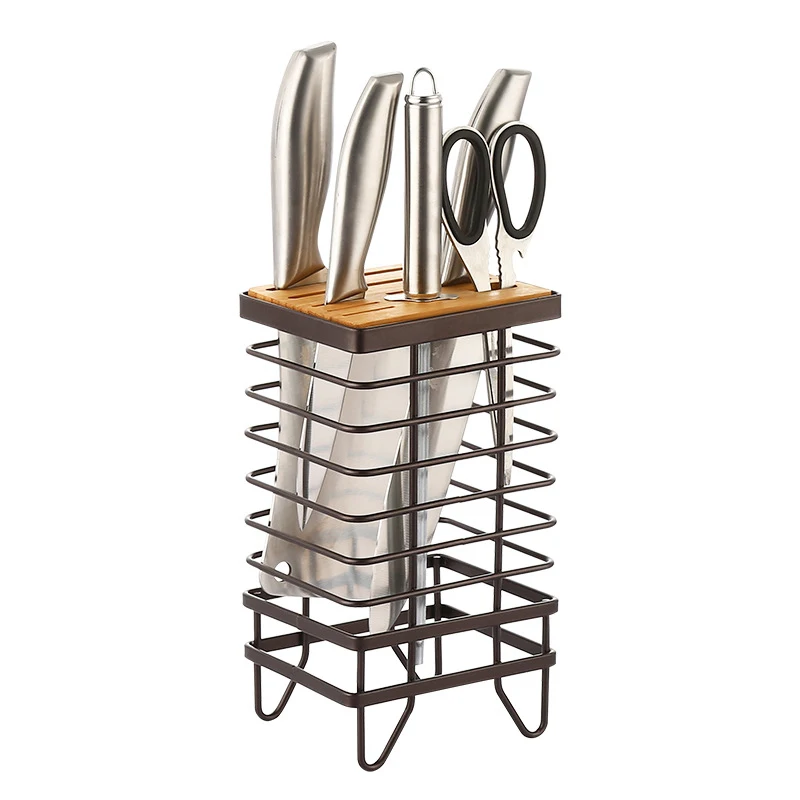 Hollow Out Carbon Steel Knife Holder Wood Creative Coffe  White Kitchen Knife Dryer Rack Utensil Storage Stand
