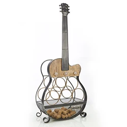 wholesale Metal/Wood  LED Guitar Free standing 5 Bottles Wine bottle Holder For Home Kitchen Countertop