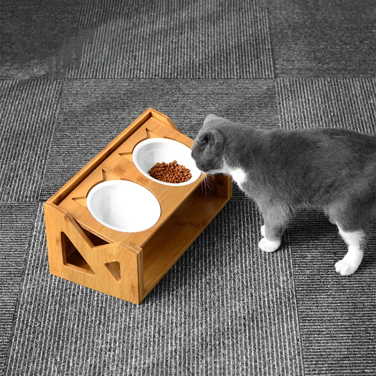 Bamboo Dining Table Oblique Stand for Cats Dogs Kitten and Puppy Pet Bowls new trend 2020